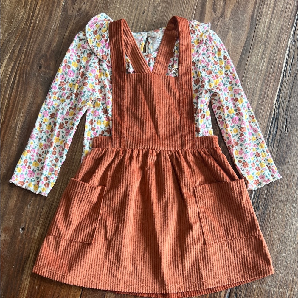 Wonder Nation Rust Corduroy Dress with Floral Top